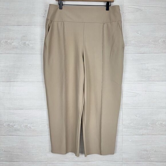 Athleta Stellar Wide Leg Crop Pant Women 14 Abalone Grey Beige Stretch Wide Leg - Picture 14 of 16